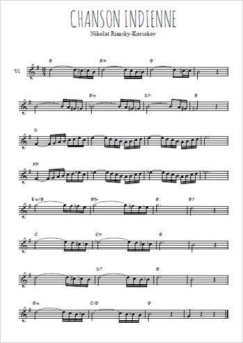 Téléchargez la partition de la musique Chanson indienne en PDF, pour violon