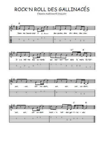 Téléchargez la tablature de la musique Traditionnel-Rock-n-roll-des-gallinaces en PDF