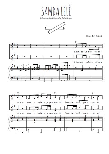 Téléchargez l'arrangement de la partition de Samba lelê en PDF pour deux voix égales et piano