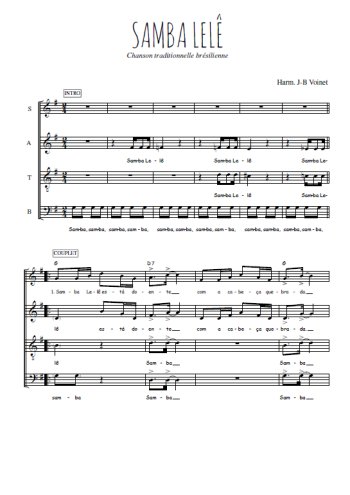 Téléchargez l'arrangement de la partition de Samba lelê en PDF à quatre voix SATB