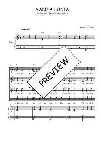 Téléchargez l'arrangement de la partition de Santa Lucia en PDF pour 4 voix mixtes et piano