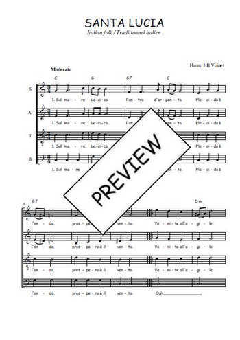 Téléchargez l'arrangement de la partition de Santa Lucia en PDF à quatre voix SATB