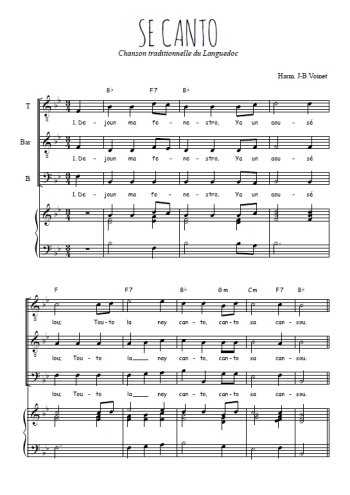 Téléchargez l'arrangement de la partition de Se canto en PDF pour trois voix d'hommes et piano