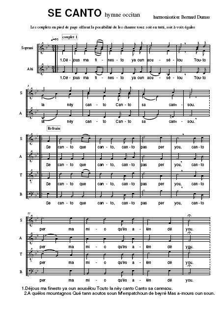 Téléchargez l'arrangement de la partition de Se canto en PDF à quatre voix SATB