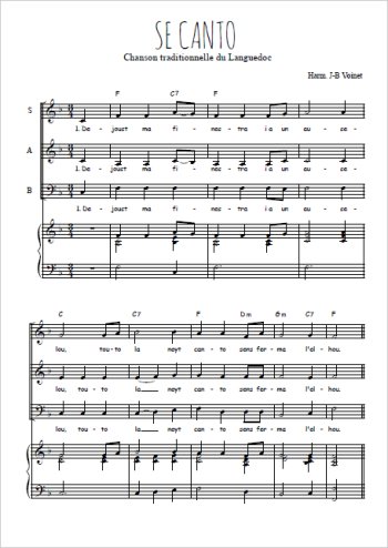 Téléchargez l'arrangement de la partition de Se canto (Languedoc) en PDF pour trois voix mixtes et piano