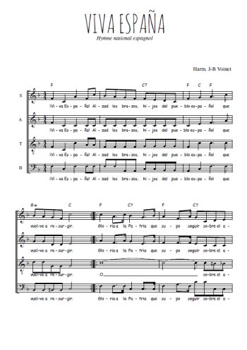 Téléchargez l'arrangement de la partition de Viva España en PDF à quatre voix SATB