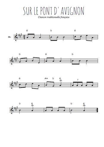 Téléchargez l'arrangement de la partition en Sib de la musique Sur le pont d'Avignon en PDF