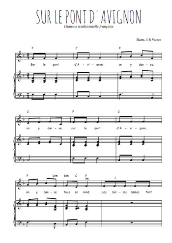 Téléchargez l'arrangement de la partition de comptine-sur-le-pont-d-avignon en PDF pour Chant et piano