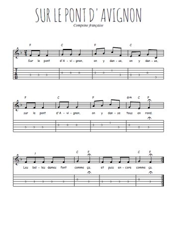 Téléchargez la tablature de la musique comptine-sur-le-pont-d-avignon en PDF