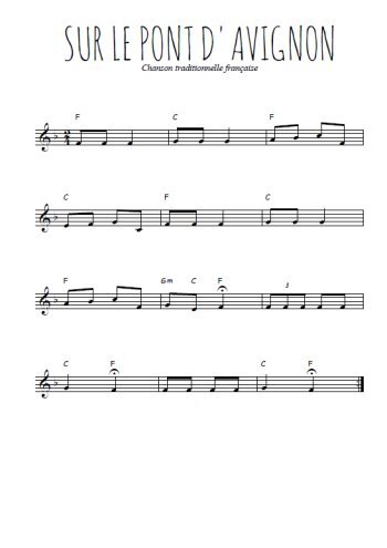 Téléchargez la partition de la musique Sur le pont d'Avignon en PDF, pour violon