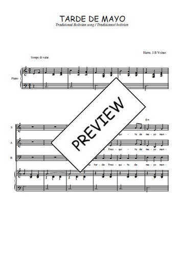 Téléchargez l'arrangement de la partition de Tarde de mayo en PDF pour trois voix mixtes et piano