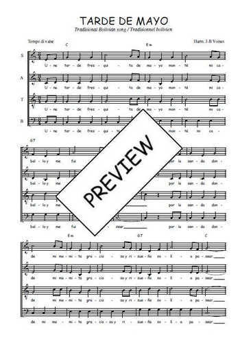 Téléchargez l'arrangement de la partition de Tarde de mayo en PDF à quatre voix SATB