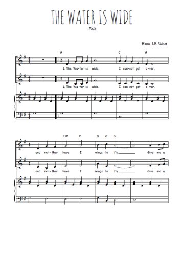 Téléchargez l'arrangement de la partition de The Water is wide en PDF pour deux voix égales et piano