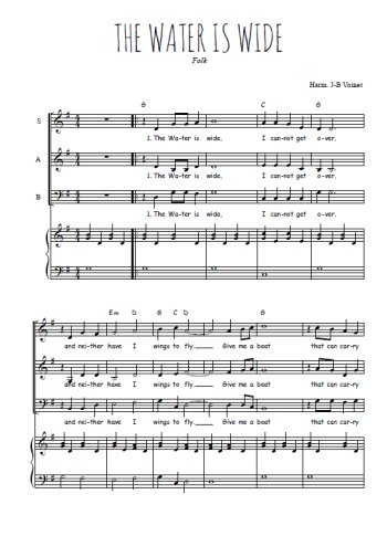 Téléchargez l'arrangement de la partition de The Water is wide en PDF pour trois voix mixtes et piano