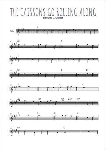 Téléchargez l'arrangement de la partition pour sax en Mib de la musique The caissons go rolling along en PDF