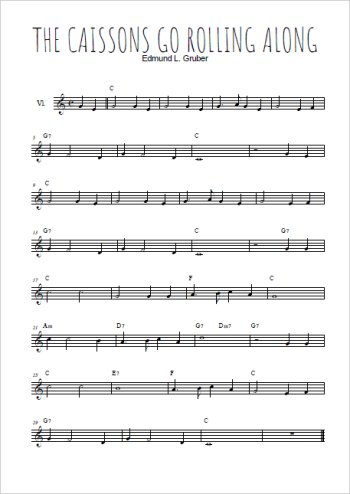 Téléchargez la partition de la musique The caissons go rolling along en PDF, pour violon