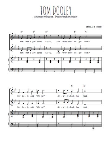 Téléchargez l'arrangement de la partition de Tom Dooley en PDF pour deux voix égales et piano