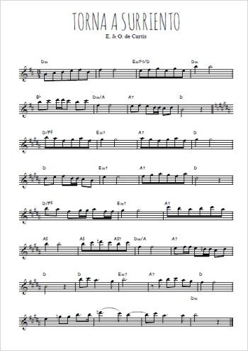 Téléchargez l'arrangement de la partition pour sax en Mib de la musique Torna a Surriento en PDF