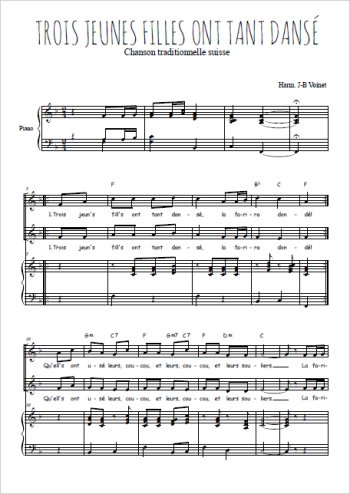 Téléchargez l'arrangement de la partition de Trois jeunes filles ont tant dansé en PDF pour deux voix égales et piano