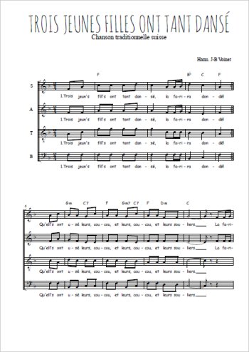 Téléchargez l'arrangement de la partition de Trois jeunes filles ont tant dansé en PDF à quatre voix SATB