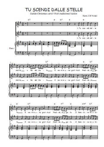 Téléchargez l'arrangement de la partition de Tu scendi dalle stelle en PDF pour deux voix égales et piano