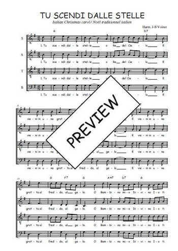Téléchargez l'arrangement de la partition de Tu scendi dalle stelle en PDF à quatre voix SATB