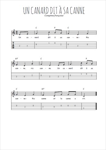 Téléchargez la tablature de la musique Traditionnel-Un-canard-dit-a-sa-canne en PDF