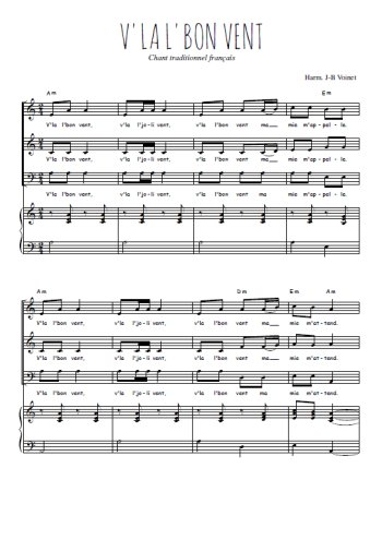 Téléchargez l'arrangement de la partition de V'la l'bon vent en PDF pour trois voix mixtes et piano