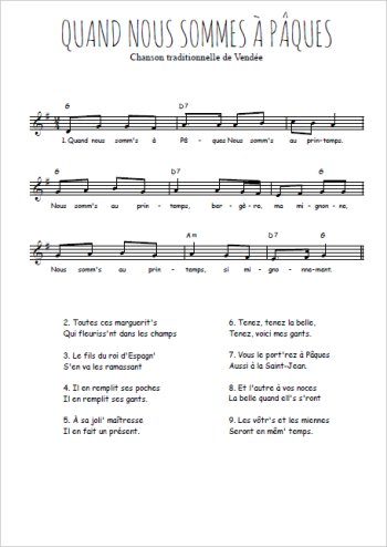 Quand nous sommes à Pâques Partition gratuite