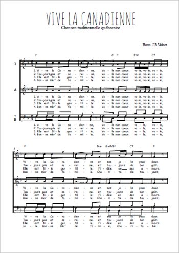 Téléchargez l'arrangement de la partition de Vive la Canadienne en PDF à quatre voix SATB