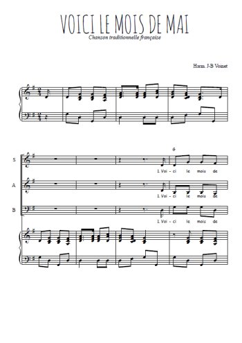 Téléchargez l'arrangement de la partition de Voici le mois de mai en PDF pour trois voix mixtes et piano