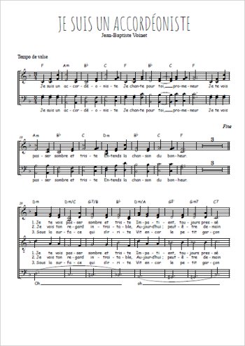 Téléchargez l'arrangement de la partition de Je suis un accordéoniste en PDF à quatre voix SATB