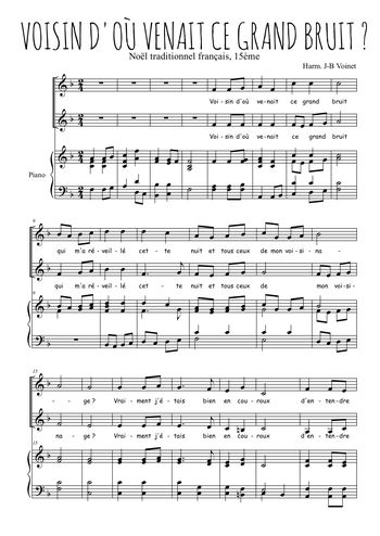 Téléchargez l'arrangement de la partition de Voisin, d'où venait ce grand bruit en PDF pour deux voix égales et piano