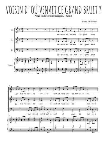 Téléchargez l'arrangement de la partition de Voisin, d'où venait ce grand bruit en PDF pour trois voix mixtes et piano