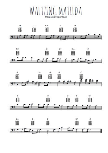 Téléchargez la partition de Waltzing Matilda en clef de fa