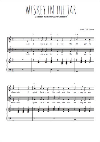 Téléchargez l'arrangement de la partition de Whiskey in the jar en PDF pour deux voix égales et piano