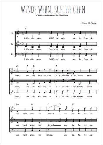 Téléchargez l'arrangement de la partition de Winde wehn, Schiffe gehn en PDF à trois voix