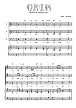 Téléchargez l'arrangement de la partition de Adon Olam en PDF pour trois voix mixtes et piano