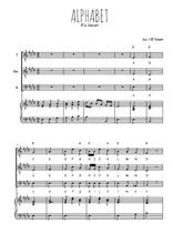 Téléchargez l'arrangement de la partition de Alphabet en PDF pour trois voix d'hommes et piano