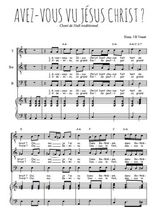 Téléchargez l'arrangement de la partition de Avez-vous vu Jésus Christ en PDF pour trois voix d'hommes et piano