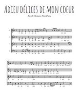 Téléchargez l'arrangement de la partition de Clemens-Non-Papa-Adieu-delices-de-mon-coeur en PDF à quatre voix