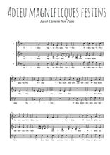 Téléchargez l'arrangement de la partition de Clemens-Non-Papa-Adieu-magnificques-festins en PDF à trois voix