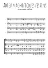 Téléchargez l'arrangement de la partition de Clemens-Non-Papa-Adieu-magnificques-festins en PDF à quatre voix