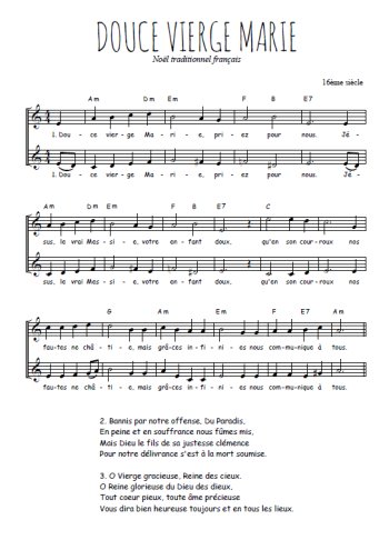 Téléchargez l'arrangement de la partition de Douce vierge Marie en PDF à deux voix