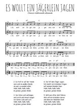 Téléchargez l'arrangement de la partition de chanson-allemande-es-wollt-ein-jagerlein-jagen en PDF à deux voix