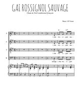 Téléchargez l'arrangement de la partition de Gai rossignol sauvage en PDF pour 4 voix mixtes et piano