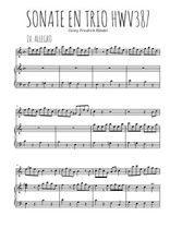 Téléchargez la partition de Sonate en trio Hwv387, 4. Allegro en PDF pour Mélodie et piano