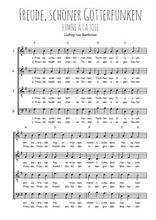 Téléchargez l'arrangement de la partition de beethoven-freunde-schoner-gotterfunken-hymne-a-la-joie-allemand en PDF à quatre voix