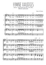 Téléchargez l'arrangement de la partition de Hymne vaudois en PDF pour trois voix mixtes et piano