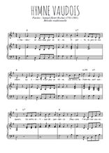 Téléchargez la partition de Hymne vaudois en PDF pour Chant et piano